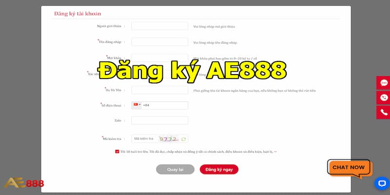 Hoàn tất các thông tin chi tiết tại đăng ký AE888